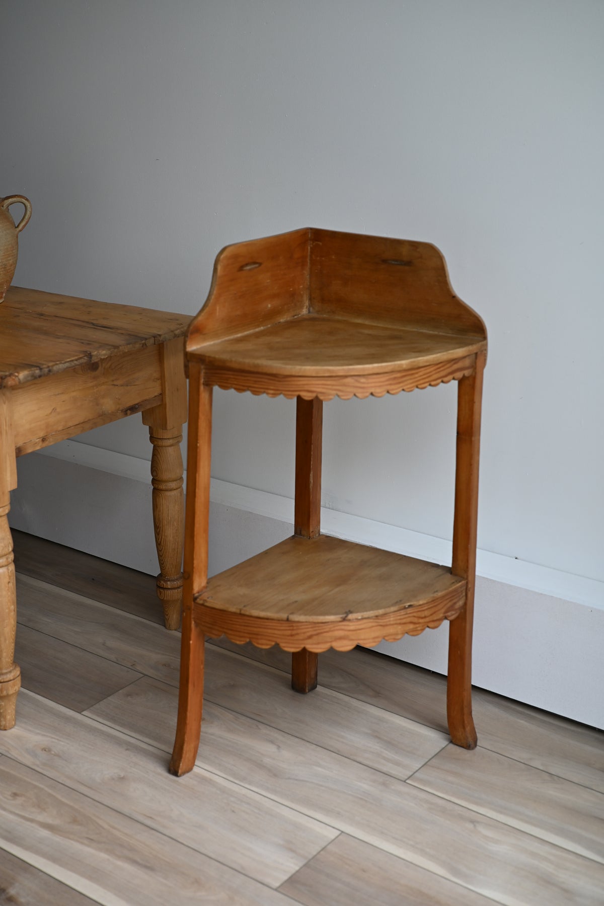 English Pine Scallop Corner Table